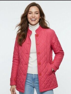 Jones New York Quilted Cotton Button-Front Jacket in Coral Pink (Sz:M)